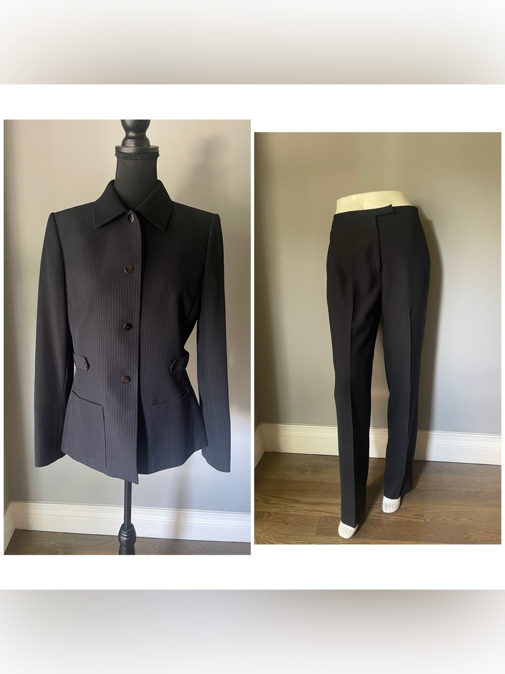 Tahari Arthur S Levine Dark Blue Pinstripe-Lined Women's Blazer Size 6 - Picture 4 of 13